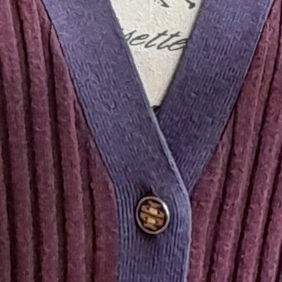 Tory Burch Cardigan Ribbed Burgundy with Purple Trim - Picture 3 of 6